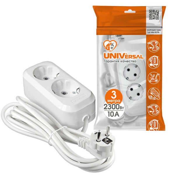 Удлинитель 2х3м с заземл. 10А IP20 У10-553 ПВС 3х0.75 UNIVersal 553-03