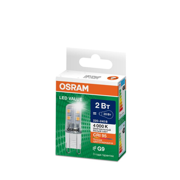 Лампа светодиодная LED G4 Value LVPIN20 2W/940 CRI95 2Вт 4000К 250лм капсульная прозр. G9 220-240В OSRAM 4610590510313