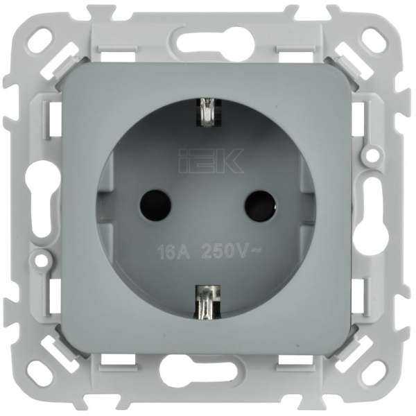 Розетка СП FLITE РСш11-1-ФлС 16А с заземл. с защ. шторками безвинтовое крепление механизм сер. IEK FI-R14-16-1-K03