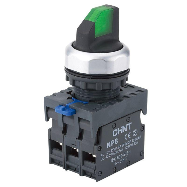 Переключатель с подсветкой NP8-11XD/313 3 полож. фикс. зел. AC/DC 24В(LED) 1НО+1НЗ IP65 (R) CHINT 667155