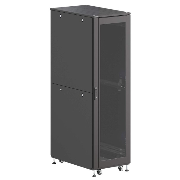 Шкаф напольный разобранный 19дюйм IT-CQE-N 42U 600х1000мм крыша с вырубкой дверь стекло и двойная сплошная металл двойные боковые панели черн. RAL9005 DKC R5ITN42610FG1M1SB
