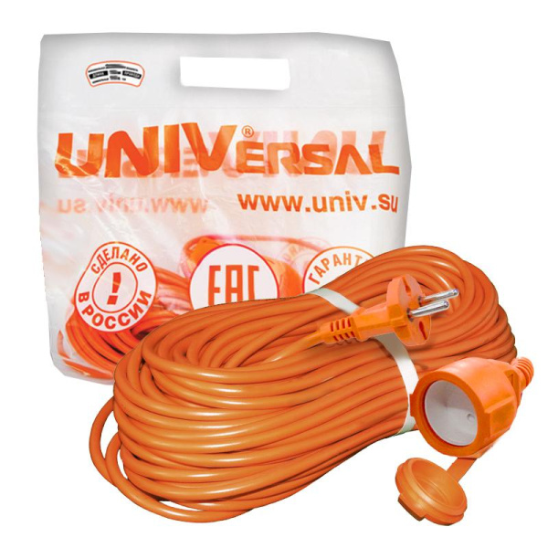 Удлинитель-шнур 1х50м без заземл. 6А IP54 УШ-6 ПВС 2х0.75 Universal 9632003