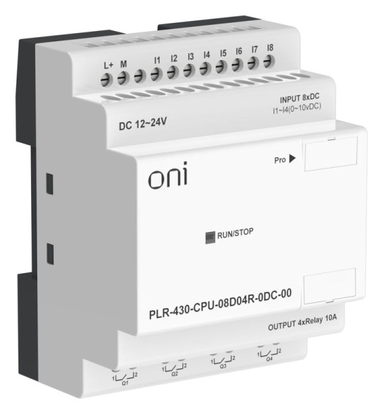 Модуль ЦПУ ПЛК 430 8 DI 4 RO 24В DC без экрана ONI PLR-430-CPU-08D04R-0DC-00