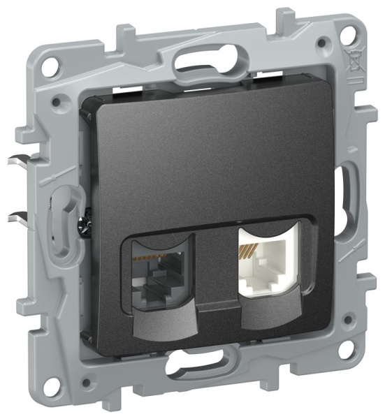 Розетка 2-м СП IEKETIKA RJ11 + RJ45 кат.5E UTP IP20 механизм антрацит IEK 6726521
