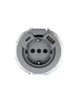 Розетка 1-м СП OSEN с заземл. TC + USB разъем механизм сер. матов. LEZARD 743-7488-181TC