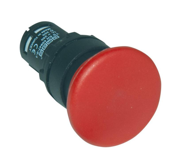 Кнопка нажимная моноблочная "грибок" 22мм IP 40 1НО+1НЗ красн. EMAS MB102MK
