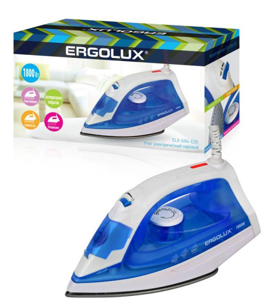 Утюг паровой ELX-SI04-C35 1800Вт электр. 220-240В тефлон син./бел. Ergoluxe 13975