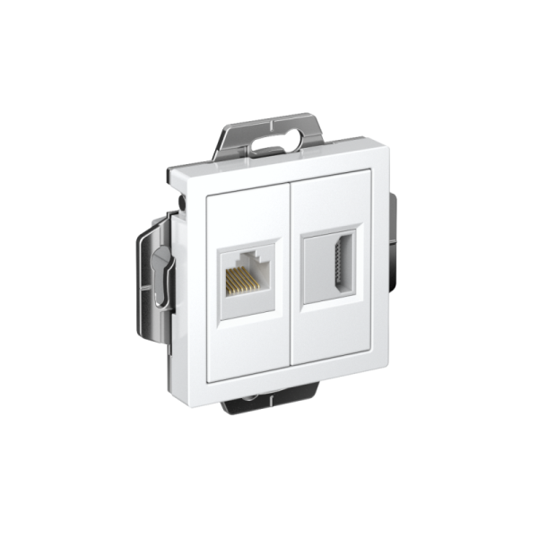 Розетка 2-м СП AtlasDesign HDMI + RJ45 кат.5E механизм бел. SE ATN000182