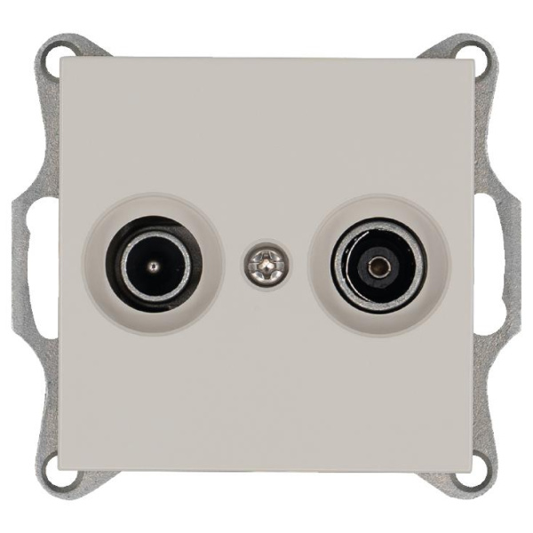 Розетка телевизионная проходная TV + FM 2-м Ф9.5мм механизм тауп Jasmart G6205T