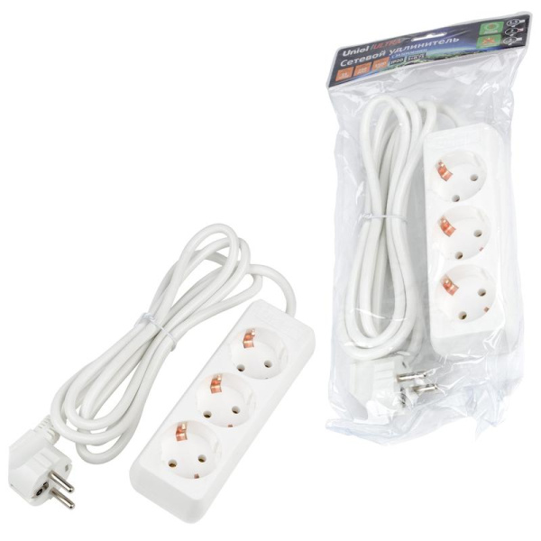 Удлинитель 3х2м с заземл. 16А Ultra S-GCU3-2 WHITE бел. Uniel UL-00010000