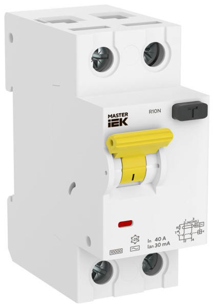 Выключатель автоматический ВДТ R10N 2P 40А 30мА тип AC MASTER IEK MI-R10N-2-040C030