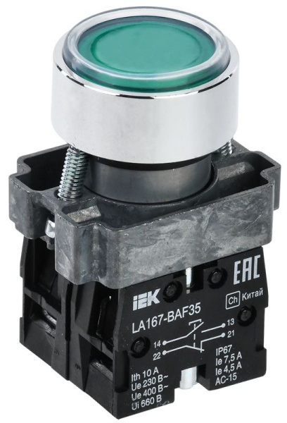Кнопка LA167-BAF35 d22мм 1НО+1НЗ зел. KARAT IEK BBT20-BAF35-3-22-67-K06