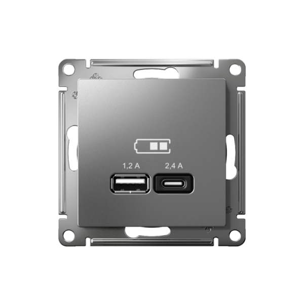 Розетка USB AtlasDesign тип A+C 5В/2.4А 2х5В/1.2А механизм сталь SE ATN000939