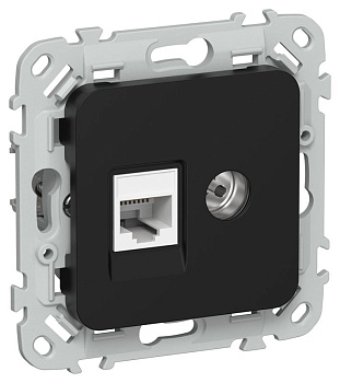 Розетка 2-м СП FLITE РКТВ5е-2-0-ФлЧ RJ45/TV кат.5E UTP механизм черн. IEK FI-AK22-1-K02