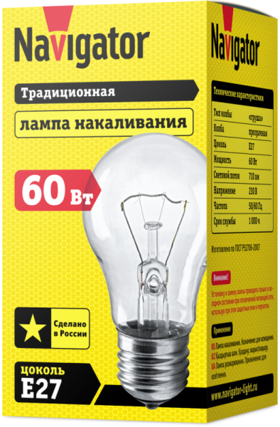 Лампа накаливания 94 300 NI-A-60-230-E27-CL Navigator 94300