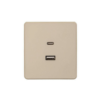 Розетка ROUND USB-A+Type-C 3А с функцией быстрой зарядки шелк Kranz KR-78-0734-7