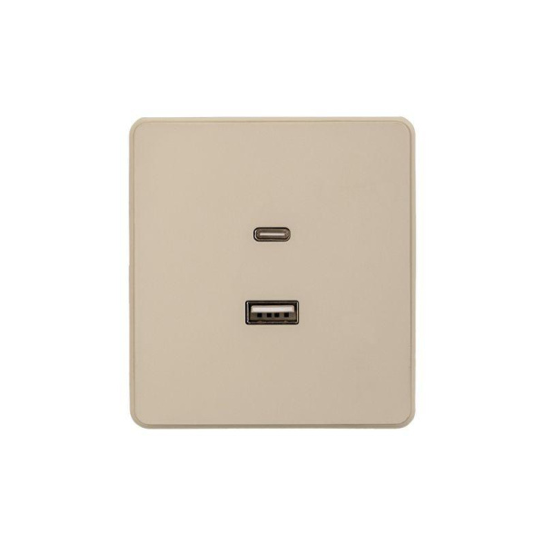 Розетка ROUND USB-A+Type-C 3А с функцией быстрой зарядки шелк Kranz KR-78-0734-7
