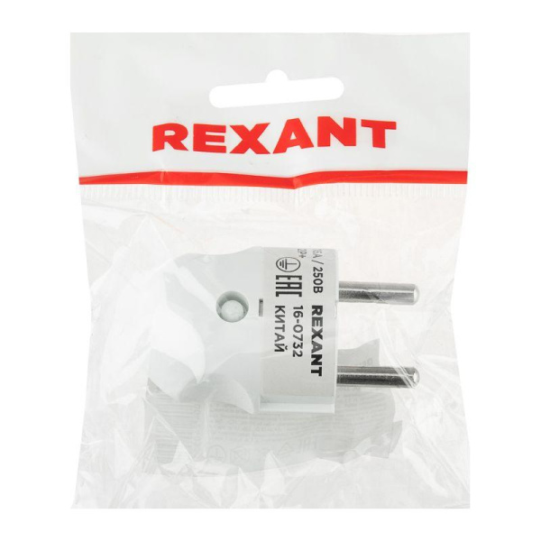 Вилка Евро прямая 16А с заземл. бел. Rexant 16-0732