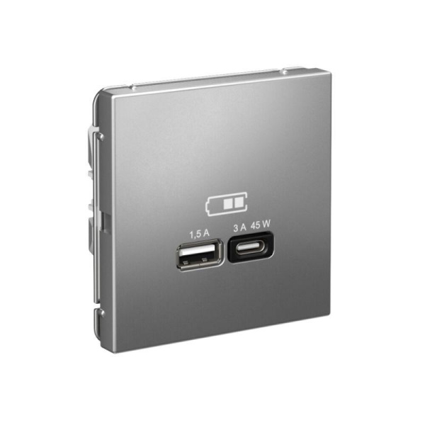 Розетка USB ArtGallery тип A+C 45Вт QC PD высокоскор. ЗУ механизм сталь SE GAL000929