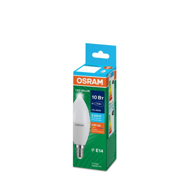 Лампа светодиодная LED G4 Value LVCLB75 10W/965 CRI95 10Вт 6500К 1000лм свеча матов. E14 170-250В OSRAM 4058075579262