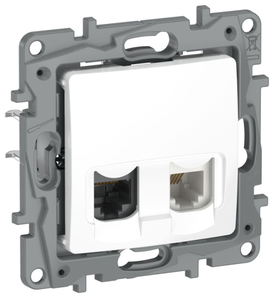 Розетка 2-м IEKETIKA RJ11+RJ45 кат.5E UTP IP20 бел. IEK 6722521
