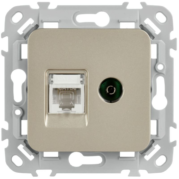 Розетка 2-м СП FLITE РКТВ5е-2-0-ФлШ RJ45/TV кат.5E UTP механизм шампань IEK FI-AK22-1-K37