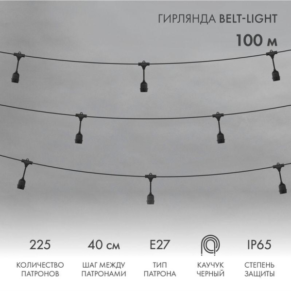 Гирлянда "Белт Лайт" 2жил. шаг 40см подвесные патроны E27 1320Вт IP65 влагостойкая (уп.100м) Neon-Night 331-231