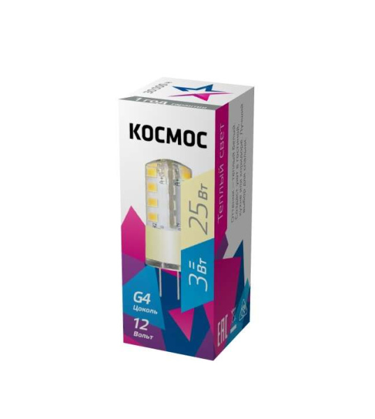 Лампа светодиодная 3Вт 12В G4 3000К КОСМОС LksmLED3wJCG412v30
