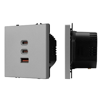 Розетка USB ARL NOBE SCT-MUACC-SFPL-FC-IS 65Вт QC3 тип А+С+С софт-тач никель Arlight 061838(1)