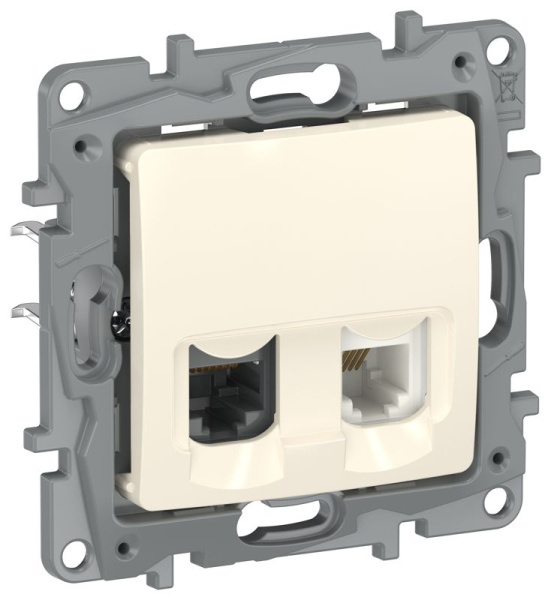 Розетка 2-м СП IEKETIKA RJ11 + RJ45 кат.5E UTP IP20 механизм сл. кость IEK 6723521