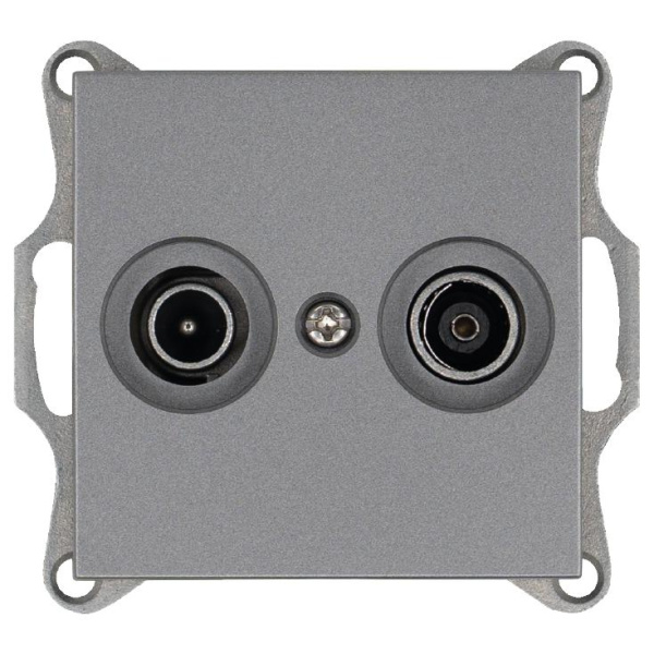 Розетка телевизионная проходная TV + FM 2-м Ф9.5мм механизм алюм. Jasmart G6205S