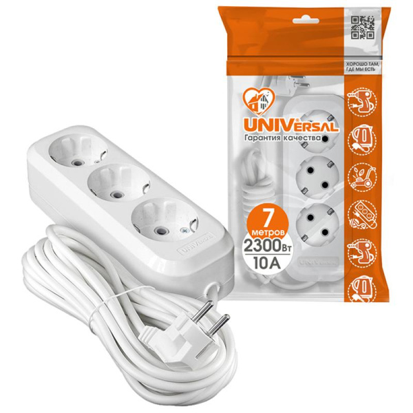 Удлинитель 3х7м с заземл. 10А IP20 У10-554 ПВС 3х1 UNIVersal 554-07
