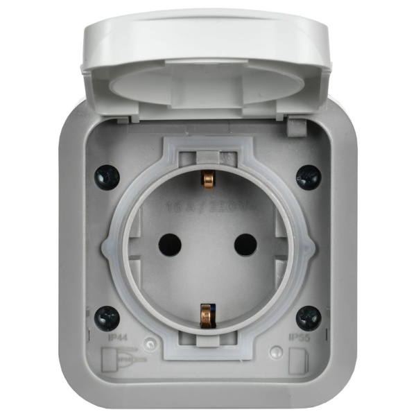Розетка 1-м ОП TORS TS321 16А IP55 с заземл. защ. шторки с крышкой с иконкой самокат сер./бел. IEK TS-R110-16-55-K41