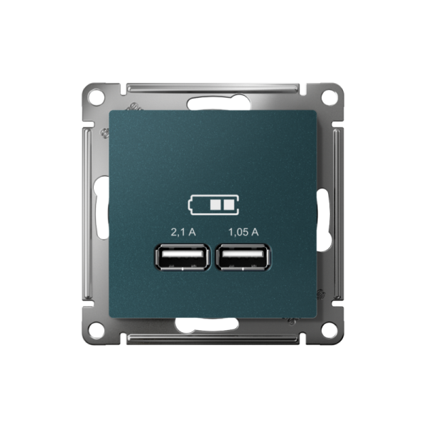 Розетка USB AtlasDesign тип A+A 5В 1х2.1А 2х1.05А механизм изумруд SE ATN000833