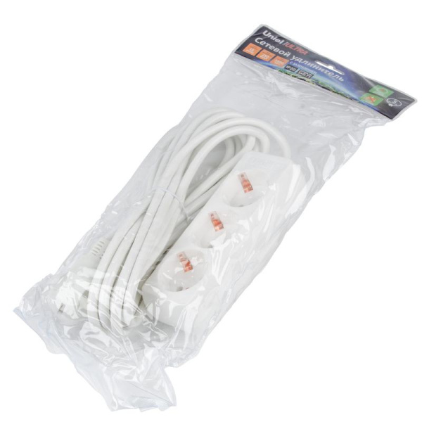 Удлинитель 3х5м с заземл. 16А Ultra S-GCU3-5 WHITE бел. Uniel UL-00010002