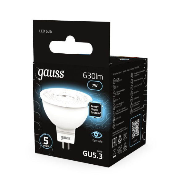 Лампа светодиодная Black 7Вт MR16 софит 4100К нейтр. бел. GU5.3 630лм GAUSS 101505207