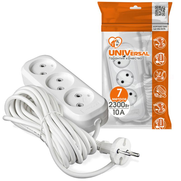 Удлинитель 3х7м без заземл. 10А IP20 У6-639М ПВС 2х1 UNIVersal 639М-07
