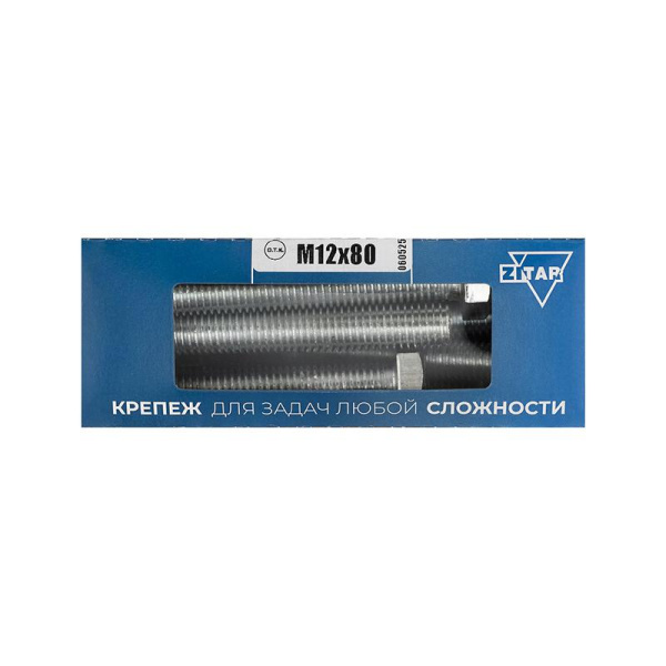 Болт с шестигранной головкой М12х80 DIN933 8.8 оцинк. (коробка с окном) (уп.10шт) Tech-Krep/Zitar 126531