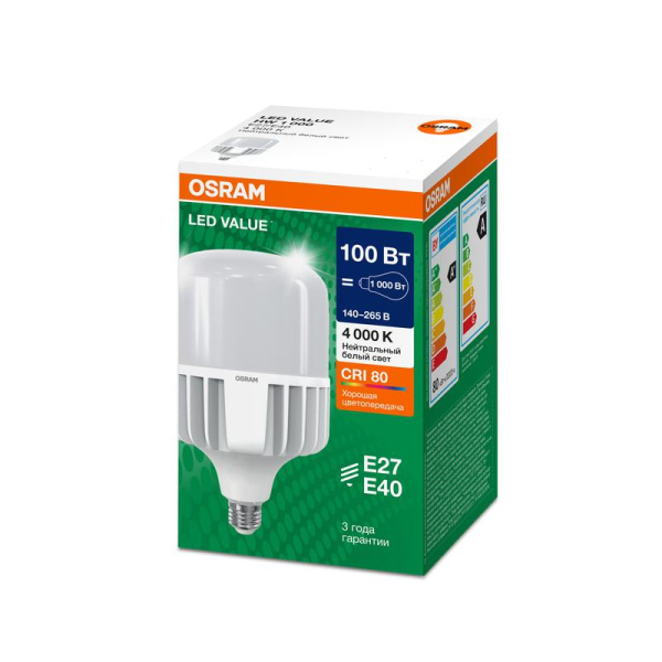 Лампа светодиодная LED G4 Value LVHW1000 100W/840 CRI95 100Вт 4000К 10000лм цилиндрическая матов. E27/E40 140-265В OSRAM 4099854121722