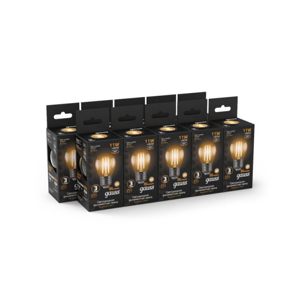 Лампа светодиодная филаментная Black Filament 11Вт P45 шар 2700К тепл. бел. E27 810лм GAUSS 105802111