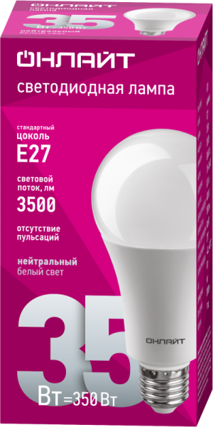 Лампа светодиодная 90 828 OLL-A70-35-230-4K-E27 35Вт 4000К нейтр. бел. E27 3500лм 176-264В ОНЛАЙТ 90828