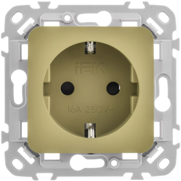 Розетка СП FLITE РСш11-1-ФлО 16А с заземл. с защ. шторками безвинтовое крепление механизм олив. IEK FI-R14-16-1-K26