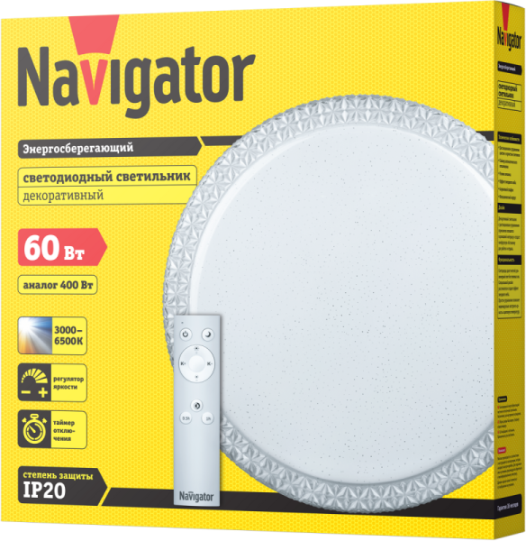Светильник светодиодный 61 663 NBL-RC02-60-MK-IP20-LED 60Вт IP20 4000лм с пультом ДУ хрусталь Navigator 61663