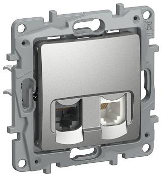 Розетка 2-м СП IEKETIKA RJ11 + RJ45 кат.5E UTP IP20 механизм алюм. IEK 6724521