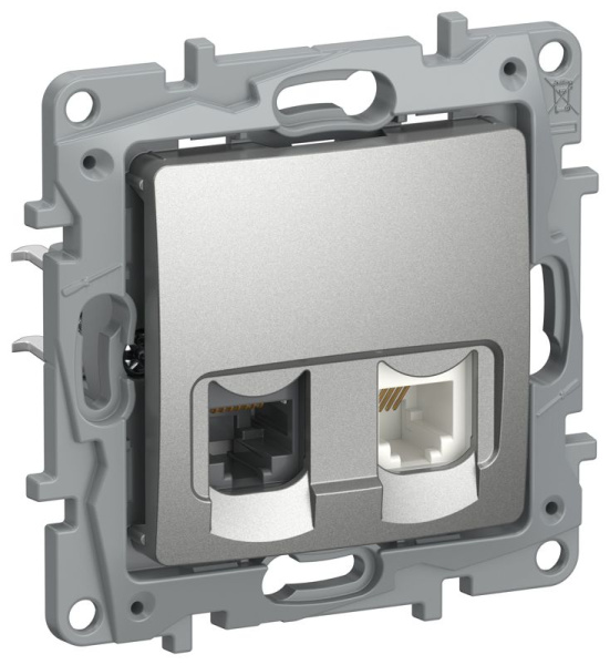 Розетка 2-м СП IEKETIKA RJ11 + RJ45 кат.5E UTP IP20 механизм алюм. IEK 6724521