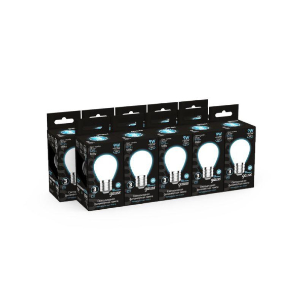 Лампа светодиодная филаментная Black Filament 9Вт P45 шар матовая 4100К нейтр. бел. E27 610лм GAUSS 105202209