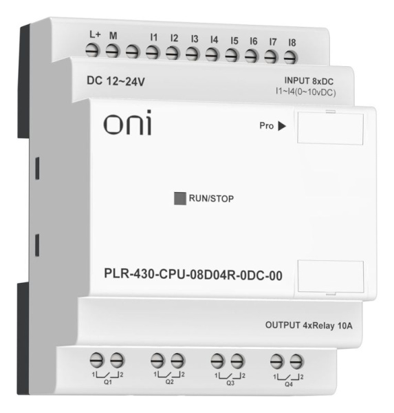 Модуль ЦПУ ПЛК 430 8 DI 4 RO 24В DC без экрана ONI PLR-430-CPU-08D04R-0DC-00