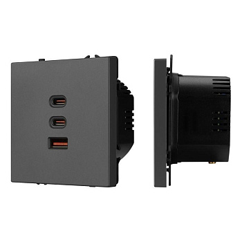 Розетка USB ARL NOBE SCT-MUACC-SFPL-FC-GR 65Вт QC3 тип А+С+С софт-тач сер. базальт Arlight 061837(1)