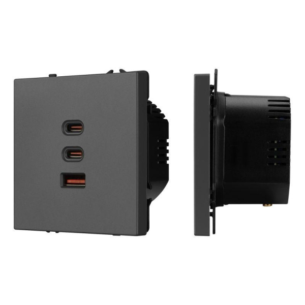 Розетка USB ARL NOBE SCT-MUACC-SFPL-FC-GR 65Вт QC3 тип А+С+С софт-тач сер. базальт Arlight 061837(1)