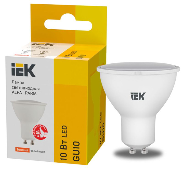 Лампа светодиодная Alfa 10Вт PAR16 софит 3000К GU10 230В (6шт) IEK LLA-PAR16-10-230-3-GU10-6